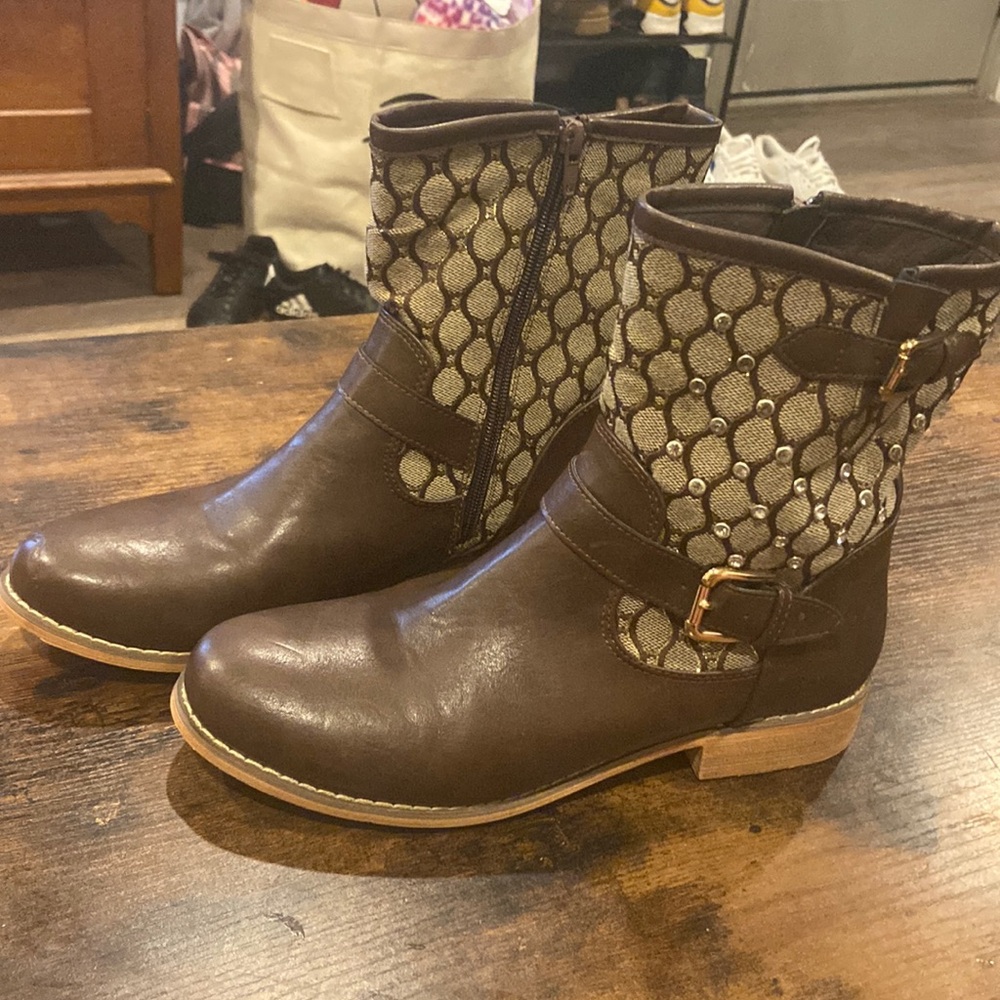Mi.iM rhinestone brown leather boots